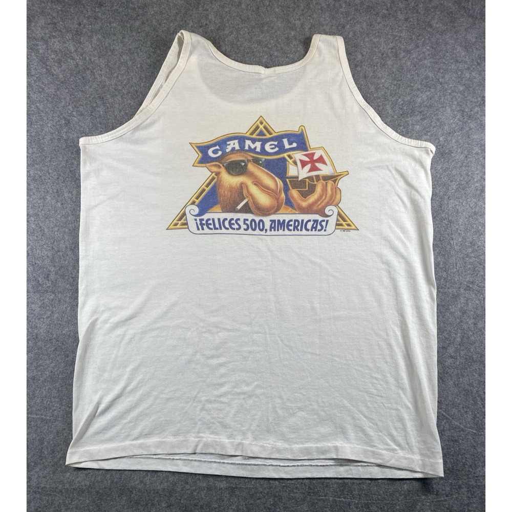 Camel Tank Top Mens One Size White Vintage 1990s Made in USA Graphic Cig Promo